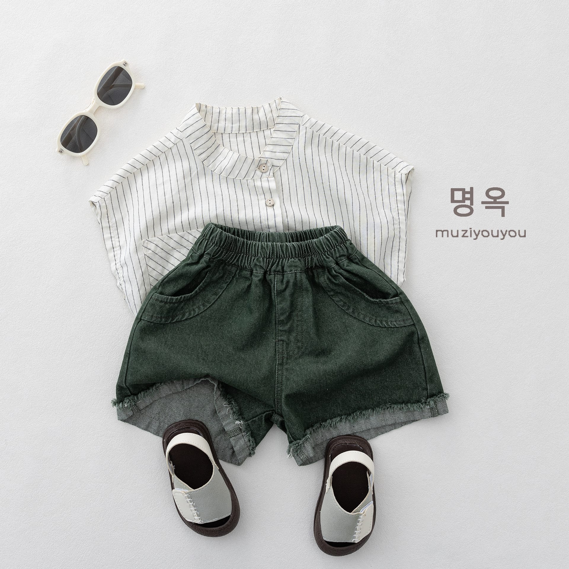 Fringed-Hem Denim Shorts カットオフ ハーフパンツ【mh0013145】 명옥 muziyouyou ハーフパンツ・ショートパンツ