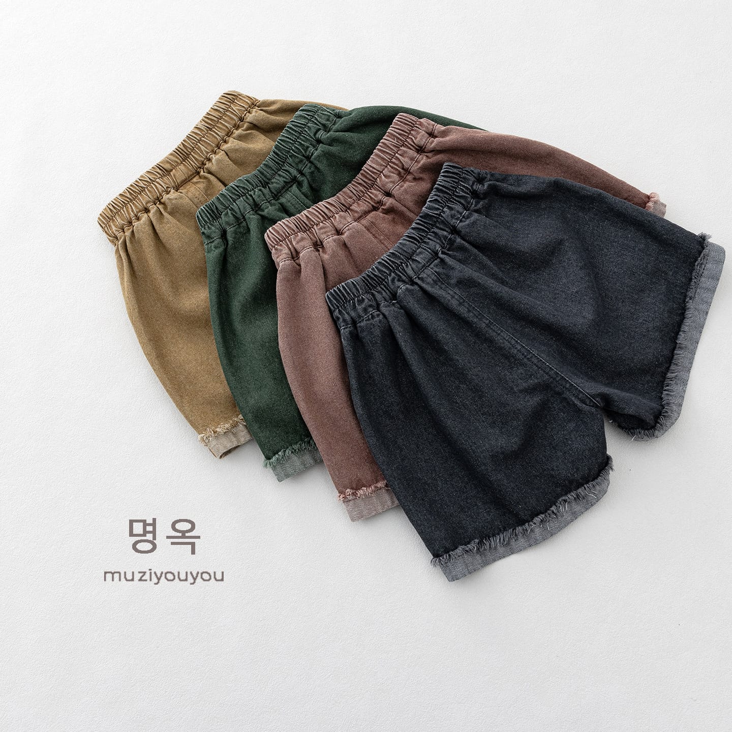 Fringed-Hem Denim Shorts カットオフ ハーフパンツ【mh0013145】 명옥 muziyouyou ハーフパンツ・ショートパンツ