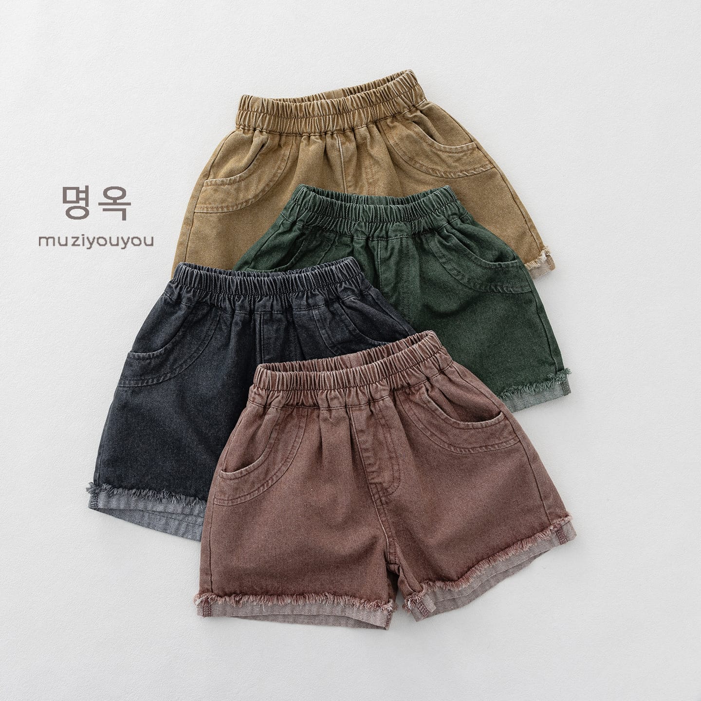 Fringed-Hem Denim Shorts カットオフ ハーフパンツ【mh0013145】 명옥 muziyouyou ハーフパンツ・ショートパンツ