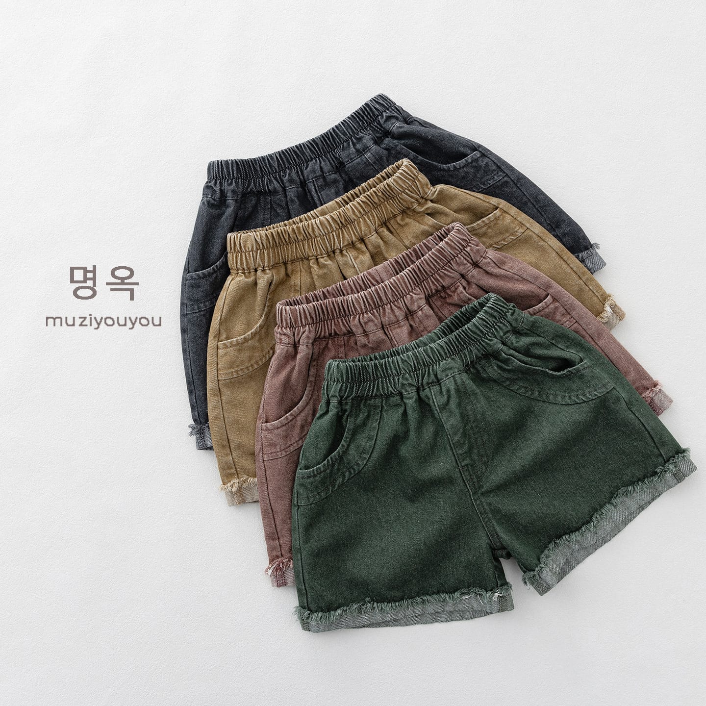Fringed-Hem Denim Shorts カットオフ ハーフパンツ【mh0013145】 명옥 muziyouyou ハーフパンツ・ショートパンツ