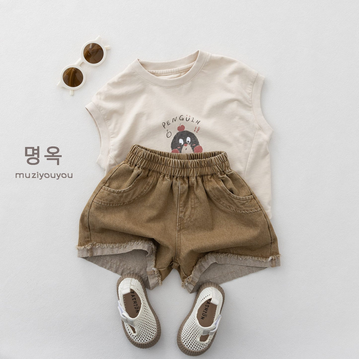 Fringed-Hem Denim Shorts カットオフ ハーフパンツ【mh0013145】 명옥 muziyouyou ハーフパンツ・ショートパンツ