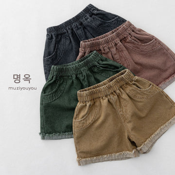 Fringed-Hem Denim Shorts カットオフ ハーフパンツ【mh0013145】 명옥 muziyouyou ハーフパンツ・ショートパンツ