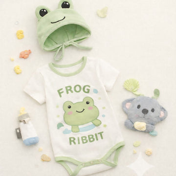 Frog Printed Short Sleeved Romper With Hat カエル 半袖ロンパース コスチューム【mh0013359】 TOMMY'S GIFTS 半袖ロンパース