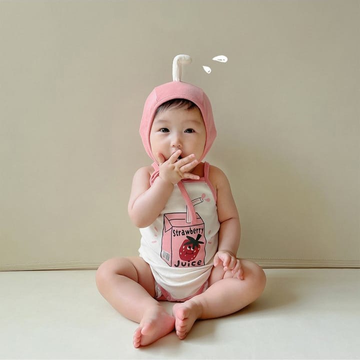 Fruit Juice Print Sleeveless Romper Hat Set フルーツ キャミソールロンパース 帽子 セット【mh0013374】 Strawberry / 66cm TOMMY'S GIFTS ノースリーブロンパース