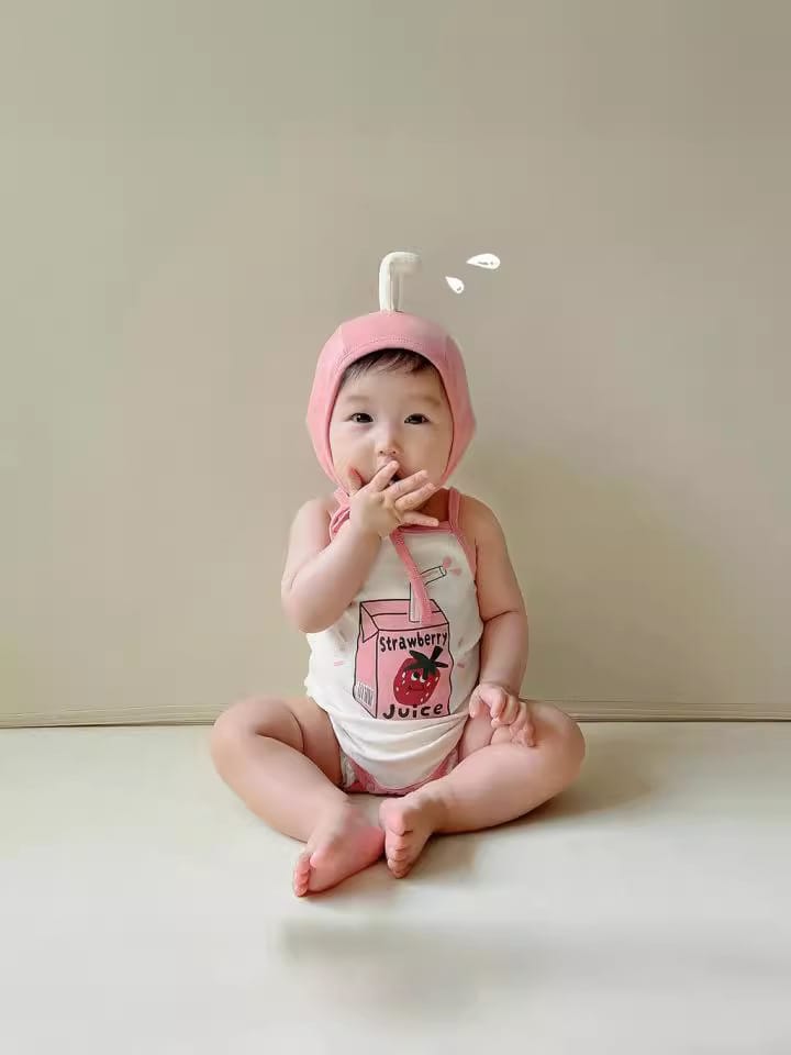 Fruit Juice Print Sleeveless Romper Hat Set フルーツ キャミソールロンパース 帽子 セット【mh0013374】 TOMMY'S GIFTS ノースリーブロンパース