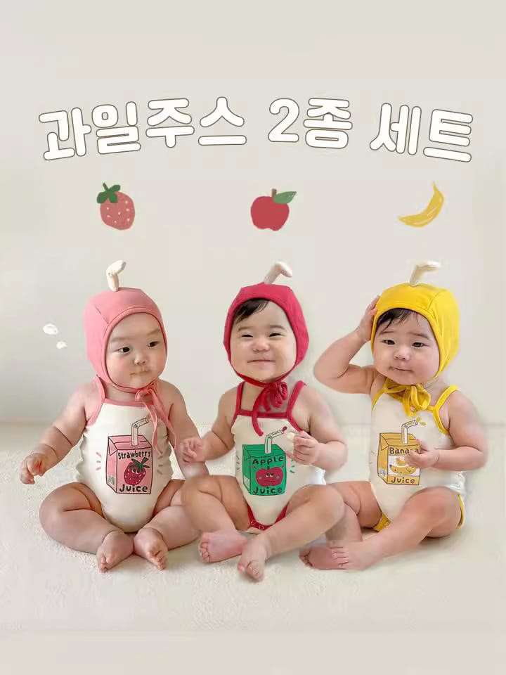 Fruit Juice Print Sleeveless Romper Hat Set フルーツ キャミソールロンパース 帽子 セット【mh0013374】 TOMMY'S GIFTS ノースリーブロンパース