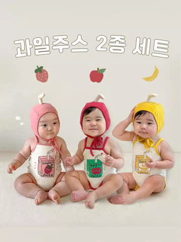Fruit Juice Print Sleeveless Romper Hat Set フルーツ キャミソールロンパース 帽子 セット【mh0013374】 TOMMY'S GIFTS ノースリーブロンパース