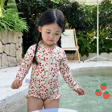 Fruit Print Long-Sleeve One-Piece Swimwear ラッフル 長袖ワンピース水着【mh0013347】 mamahalo kids ベビー用水着