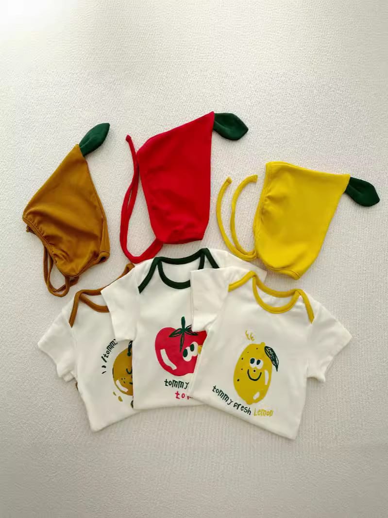 Fruit Print Short Sleeve Romper With Hat フルーツ 半袖ロンパース【mh0013392】 TOMMY'S GIFTS 半袖ロンパース