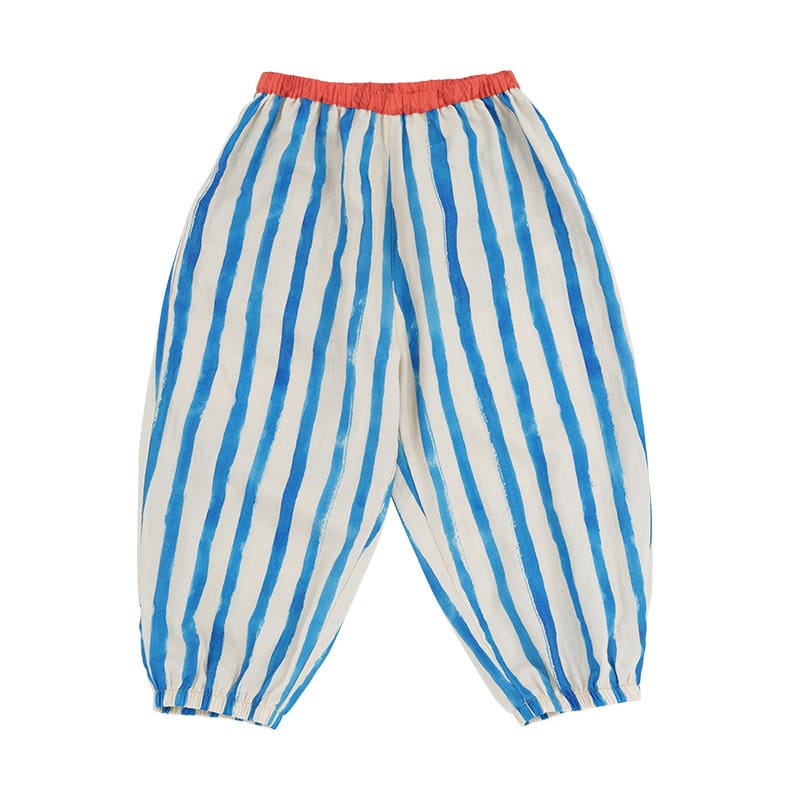 Gauze Cuff-Cuffed Pants 幾何学ストライプ ロングパンツ【mh0013214】 Blue / 90cm RICE & SKY ロングパンツ・スウェットパンツ