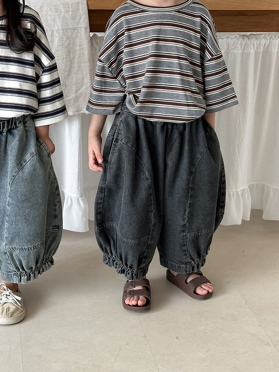 Gentered Pleated Elastic Denim Capris ウォッシュ クロップドパンツ【mh0013464】 Black / 80cm Jiaye Kids デニムパンツ
