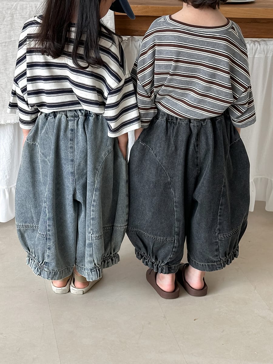 Gentered Pleated Elastic Denim Capris ウォッシュ クロップドパンツ【mh0013464】 Jiaye Kids デニムパンツ