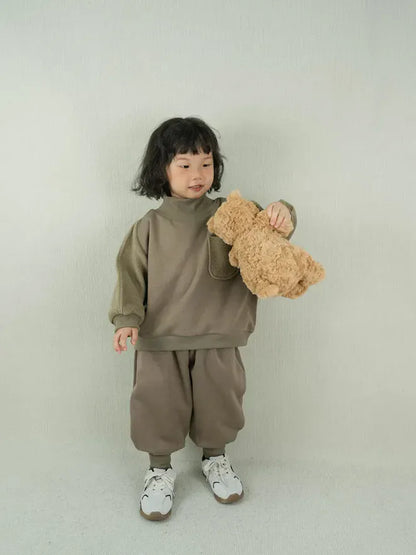 長袖セットアップ キッズセットアップ 2点セット ハイネック裏フリース長袖スウェットトレーナー+バルーンスウェットジョガーパンツ【mh0008134】