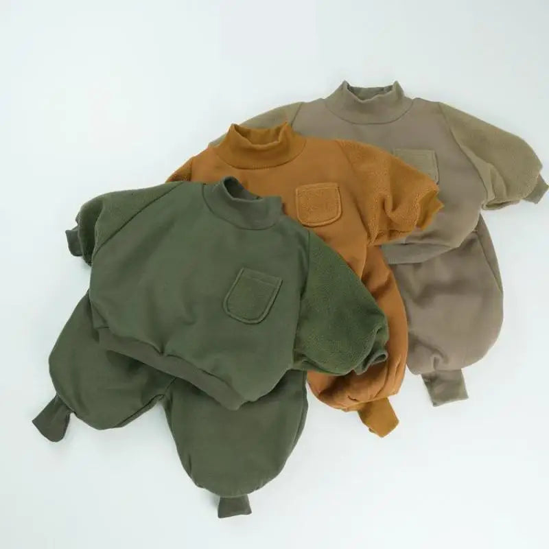 長袖セットアップ キッズセットアップ 2点セット ハイネック裏フリース長袖スウェットトレーナー+バルーンスウェットジョガーパンツ【mh0008134】