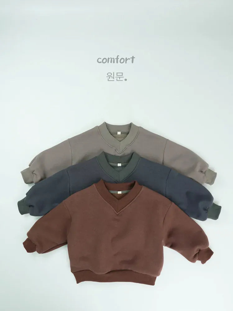 長袖セットアップ キッズセットアップ 2点セット シンプル長袖Vネックスウェットトレーナー+ロングスウェットジョガーパンツ【mh0008129】