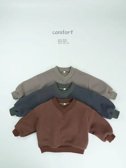 長袖セットアップ キッズセットアップ 2点セット シンプル長袖Vネックスウェットトレーナー+ロングスウェットジョガーパンツ【mh0008129】