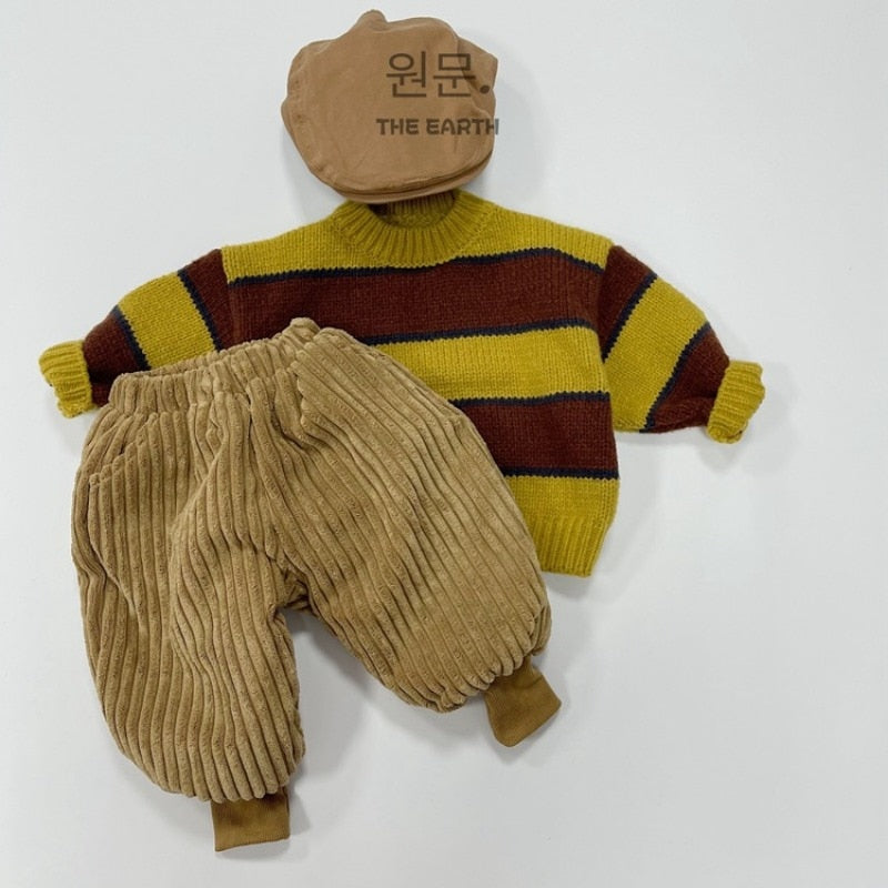 ニット・セーター キッズ セーター ニット レトロボーダー ルーズトップス 3カラー ボーイズ 男の子 子供服【mh0002916】