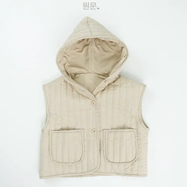 ベスト Apricot / 12M  80CM キッズベスト キルティングフーディシンプルアウターベスト【mh0008136】