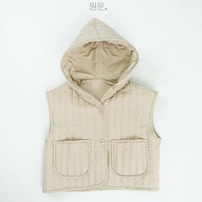 ベスト Apricot / 12M  80CM キッズベスト キルティングフーディシンプルアウターベスト【mh0008136】