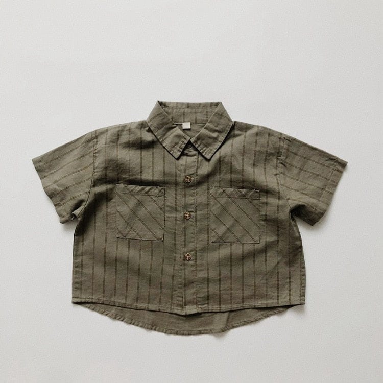 ハーフパンツ・ショートパンツ army green Shirts / 12M/80cm キッズ コットンリネン ストライプ 半袖 シャツ ショートパンツ ベージュ アーミーグリーン ボーイズ【mh0002095】
