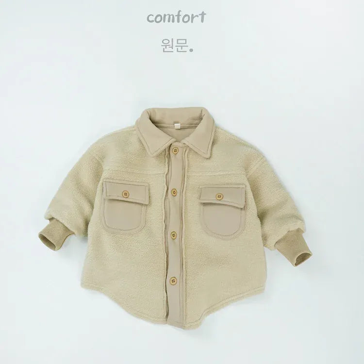 長袖シャツ・ブラウス Beige Apricot / 12M  80CM キッズトップス ボアフリースパッチワーク長袖シャツジャケット【mh0008138】