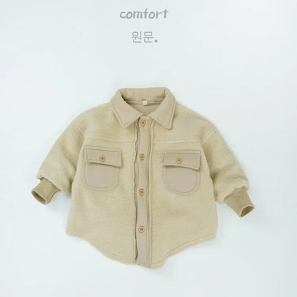 長袖シャツ・ブラウス Beige Apricot / 12M  80CM キッズトップス ボアフリースパッチワーク長袖シャツジャケット【mh0008138】