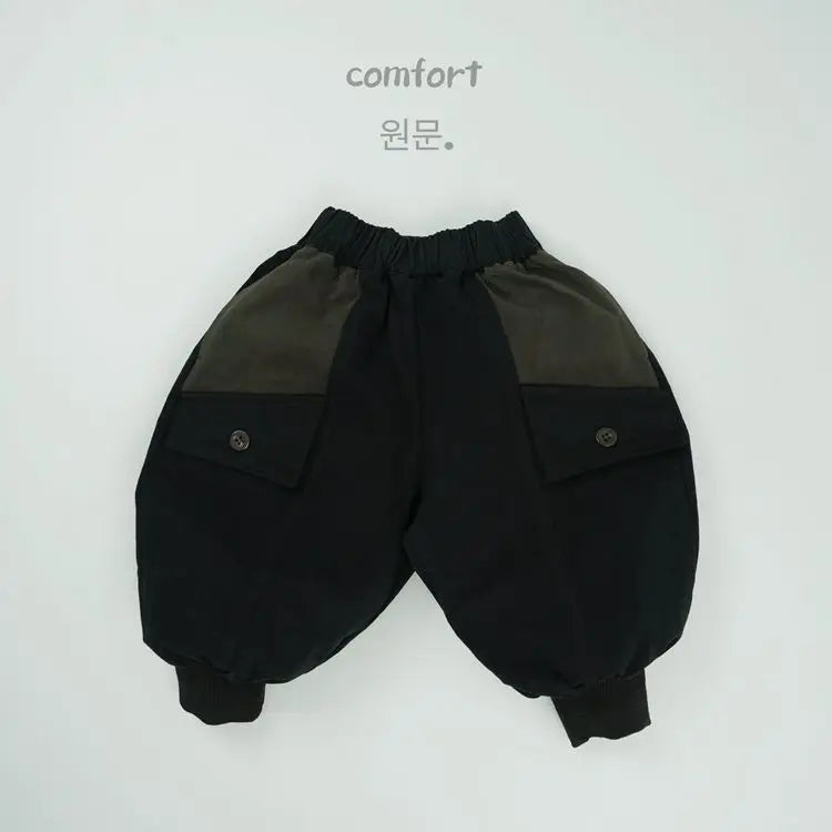 ロングパンツ・スウェットパンツ black / 12M  80cm キッズパンツ パッチワーク切り替えルーズワイドバルーンサルエルパンツ【mh-0008602】