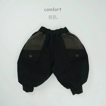 ロングパンツ・スウェットパンツ black / 12M  80cm キッズパンツ パッチワーク切り替えルーズワイドバルーンサルエルパンツ【mh-0008602】