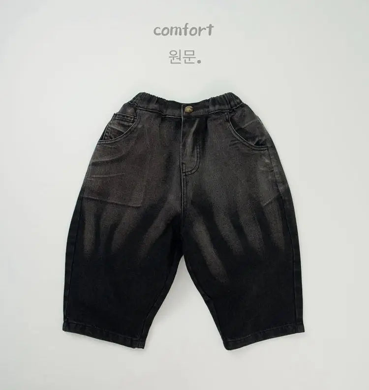 デニムパンツ Black / 12M  80CM キッズパンツ ダメージ加工ルーズワイドデニムパンツ ブラックジーンズ【mh0007217】