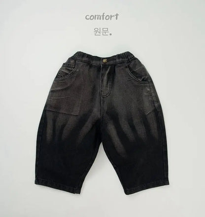 デニムパンツ Black / 12M  80CM キッズパンツ ダメージ加工ルーズワイドデニムパンツ ブラックジーンズ【mh0007217】