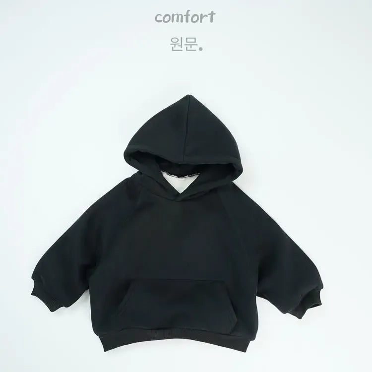 トレーナー・フーディ Black / 12M  80CM キッズトップス 裏フリース厚手シンプルフーディ長袖スウェットパーカー【mh0007878】