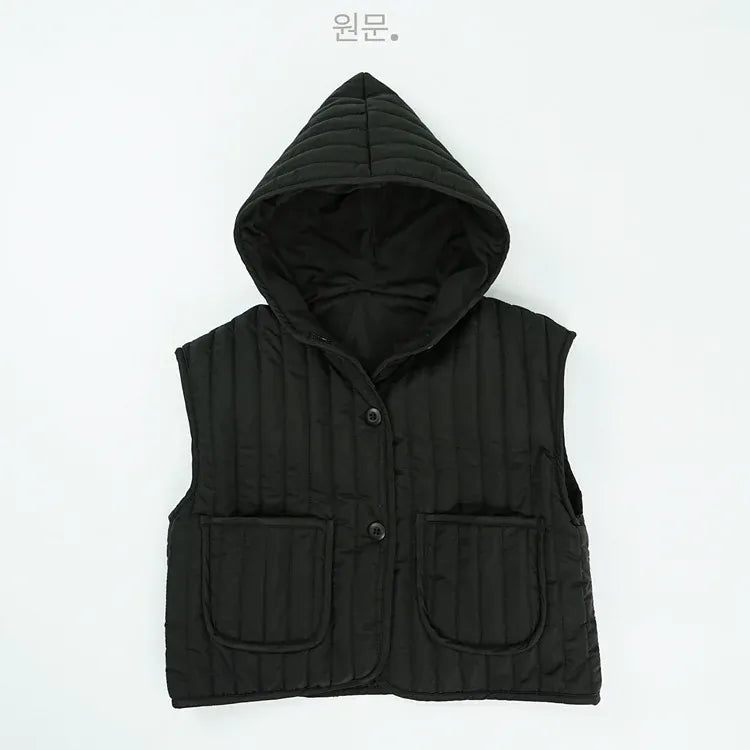 ベスト Black / 12M  80CM キッズベスト キルティングフーディシンプルアウターベスト【mh0008136】