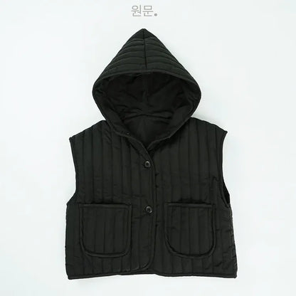 ベスト Black / 12M  80CM キッズベスト キルティングフーディシンプルアウターベスト【mh0008136】