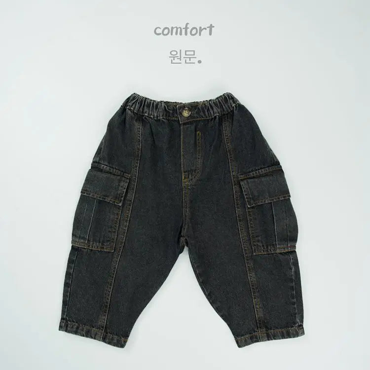 デニムパンツ Black / 12M  80CM キッズパンツ デニムカーゴロングパンツ【mh0008590】