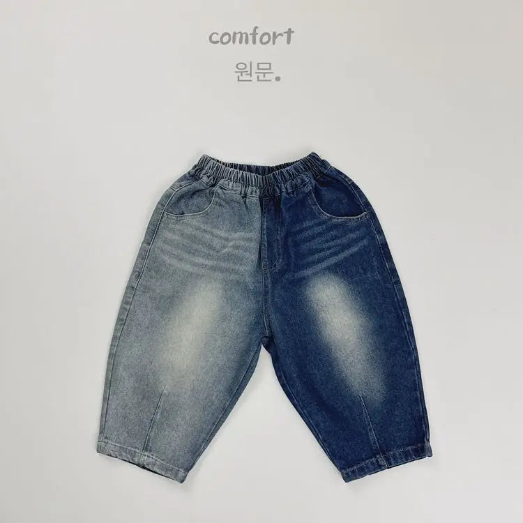 デニムパンツ Blue / 12M  80CM キッズパンツ パッチワークバイカラーデニムパンツ ルーズワイドジーンズ 2カラー【mh0007233】