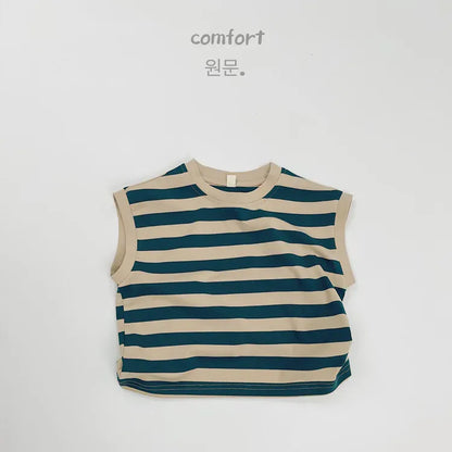 タンクトップ・キャミソール・ノースリーブトップス Blue Green / 12M  80CM キッズトップス ノースリーブTシャツ ベスト レトロボーダー 4カラー【mh0006202】