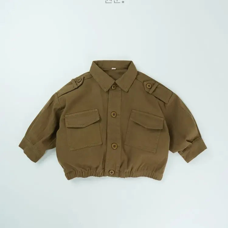 長袖シャツ・ブラウス Brown / 12M  80CM キッズトップス アーミースタイル長袖カーゴシャツジャケット【mh0007869】