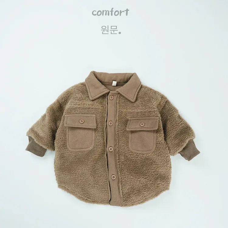 長袖シャツ・ブラウス Brown / 12M  80CM キッズトップス ボアフリースパッチワーク長袖シャツジャケット【mh0008138】