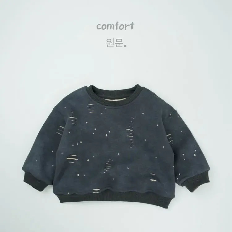 トレーナー・フーディ Dark Gray / 12M  80CM キッズトップス ダメージ加工裏フリース長袖スウェットトレーナー【mh0008380】