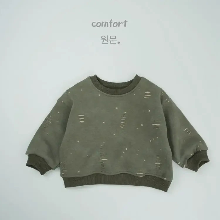 トレーナー・フーディ Green / 12M  80CM キッズトップス ダメージ加工裏フリース長袖スウェットトレーナー【mh0008380】
