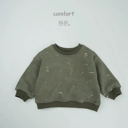 トレーナー・フーディ Green / 12M  80CM キッズトップス ダメージ加工裏フリース長袖スウェットトレーナー【mh0008380】