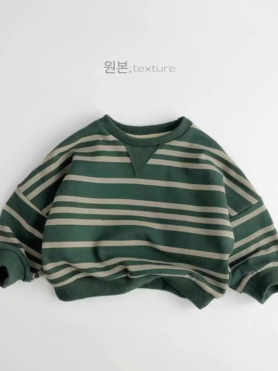 トレーナー・フーディ green / 12M  80cm キッズトップス レトロボーダー長袖スウェットシャツ【mh0008621】