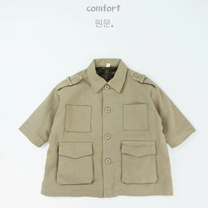 ロングコート Khaki / 12M  80CM キッズアウター カーゴポケット襟付きロングジャケットコート【mh0008126】