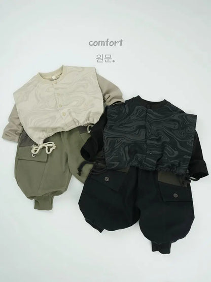 ロングパンツ・スウェットパンツ キッズパンツ パッチワーク切り替えルーズワイドバルーンサルエルパンツ【mh-0008602】