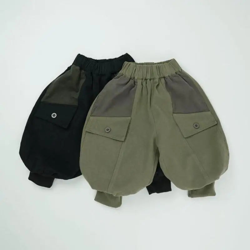 ロングパンツ・スウェットパンツ キッズパンツ パッチワーク切り替えルーズワイドバルーンサルエルパンツ【mh-0008602】