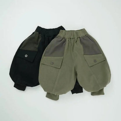 ロングパンツ・スウェットパンツ キッズパンツ パッチワーク切り替えルーズワイドバルーンサルエルパンツ【mh-0008602】