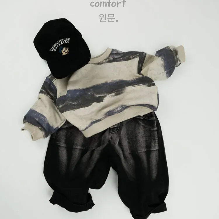 デニムパンツ キッズパンツ ダメージ加工ルーズワイドデニムパンツ ブラックジーンズ【mh0007217】