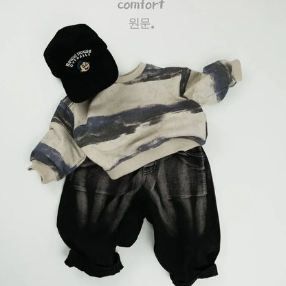 デニムパンツ キッズパンツ ダメージ加工ルーズワイドデニムパンツ ブラックジーンズ【mh0007217】