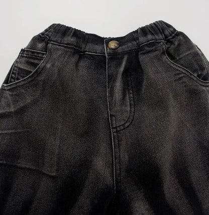 デニムパンツ キッズパンツ ダメージ加工ルーズワイドデニムパンツ ブラックジーンズ【mh0007217】