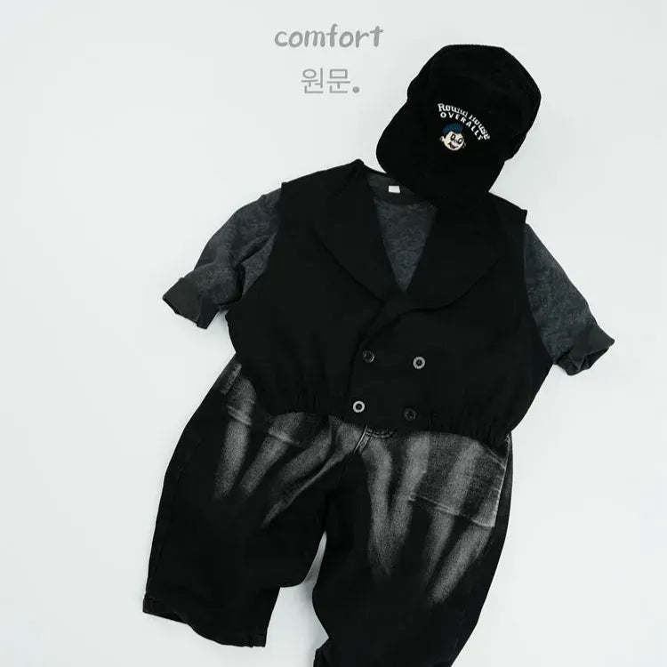 デニムパンツ キッズパンツ ダメージ加工ルーズワイドデニムパンツ ブラックジーンズ【mh0007217】